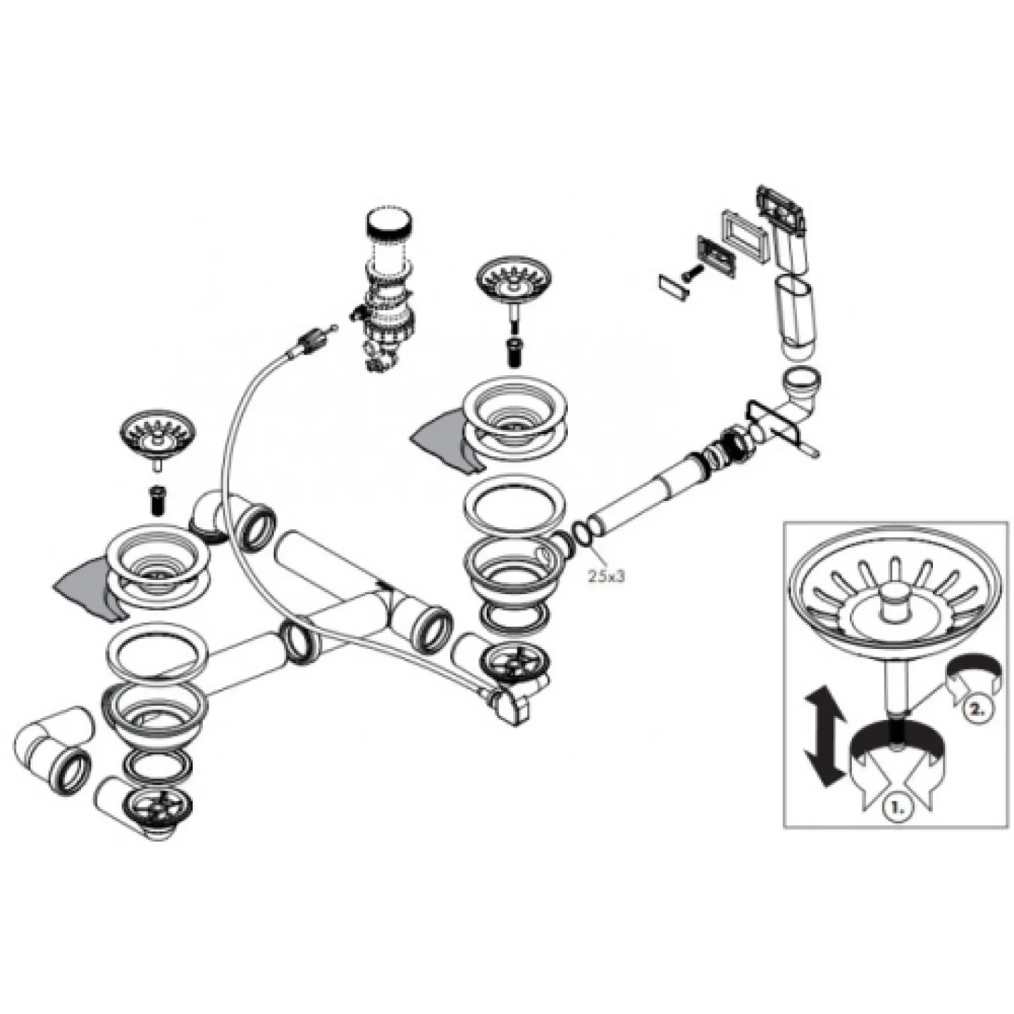 Сифон Hansgrohe D17-12 Automatic з переливом для мийки з композиту на дві чаші Select (43948000) - Фото 1